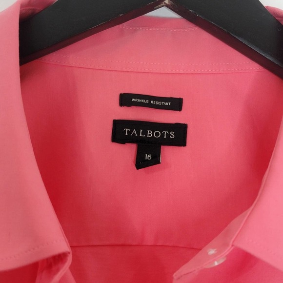 Talbots Shirt Size 16 Pink Button Up Wrinkle Resistant 3/4 Sleeves Work Collar - Picture 5 of 8